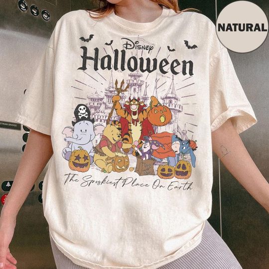 Discover Vintage Winnie the Pooh Halloween Shirt, Disney Pooh Tigger Eeyore Piglet Pumpkin Witches Halloween Costume, Disney Spooky Season Shirt
