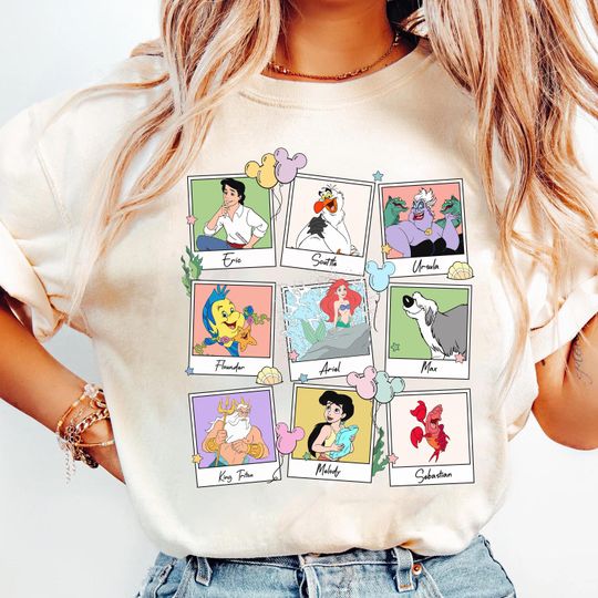 Discover Disney The Little Mermaid  Characters Portrait shirt, Mickey Balloon Tee, Disneyland Family Vacation Trip Gift shirt, Walt Disney World Tee