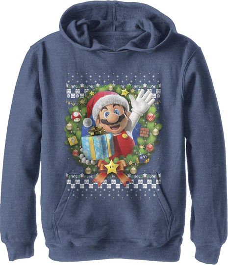 Discover Fifth Sun Kids' Nintendo Wreath Mario Real Youth Pullover Hoodie