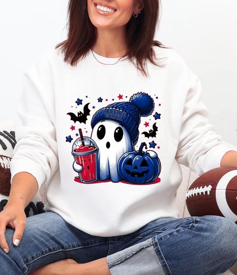 Discover Buffalo Football Halloween Ghost Shirt, Cute Spooky Pumpkin Game Day T-Shirt, Retro Buffalo Fan Graphic Tee, Fall Game Spirit Top