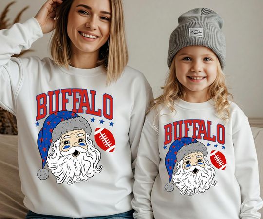 Discover Buffalo Football Christmas Santa Sweatshirt, Retro Holiday Game Day Shirt, Vintage Buffalo Fan Hoodie, Festive Santa Tee