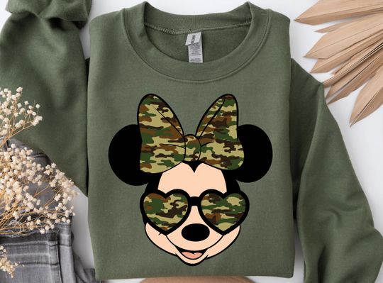 Discover Camo Minnie Face Sweatshirt, Camo Minnie Bow Sweatshirt, Disney Minnie Camo Hoodie,  Women's Camouflage Minnie Sweatshirt and Hoodie