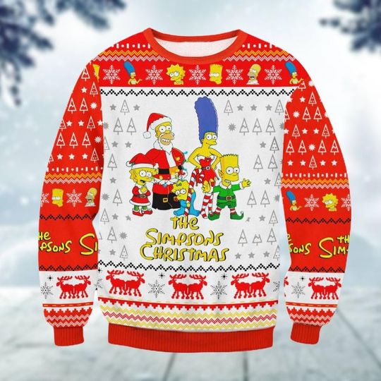 Christmas Simpson Family Ugly Sweater, Homer Marge Lisa Bart Simpson Xmas Sweater, Santa Simpsons Holiday Sweater, Cartoon Movie Gift