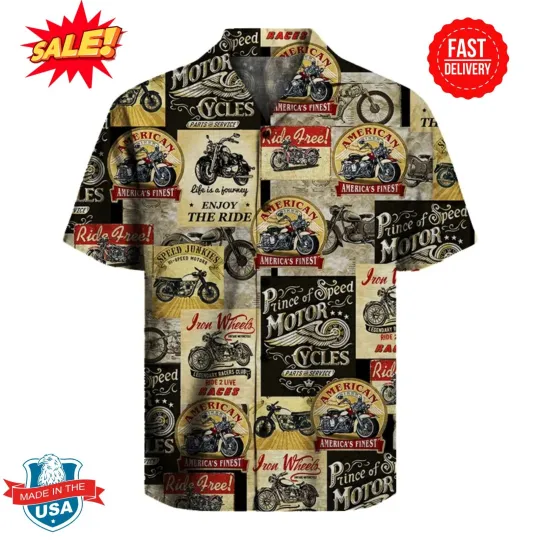 Vintage Motorcycle Signs Hawaiian Shirt