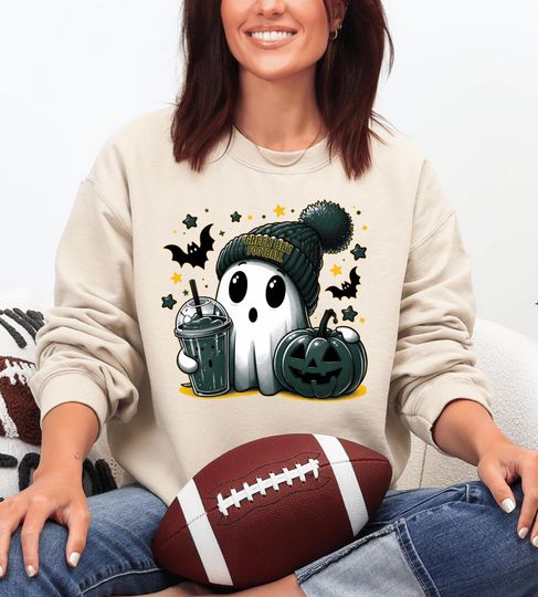 Discover Green Bay Football Halloween Sweatshirt | Cute Ghost Sweatshirt | Game Day Pumpkin Tee | Spooky Season Football Fan T-Shirt Gift