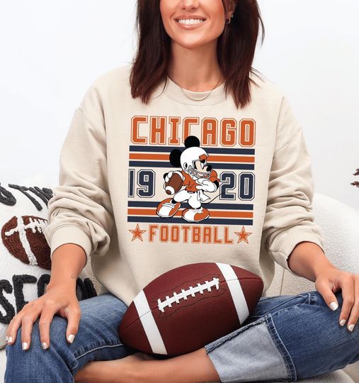 Discover Chicago Football Mickey Sweatshirt and Shirt, Disney Game Day Retro Tee, Chicago Team Spirit Sweatshirt, Disney Inspired Football Fan Shirt