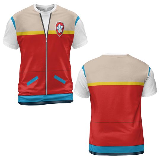 Discover Cartoon Pup Rescue Leader Costume T Shirt, Red Vest Illusion Cosplay Top, Unisex Halloween Family Outfit, Matching Birthday Party Gift