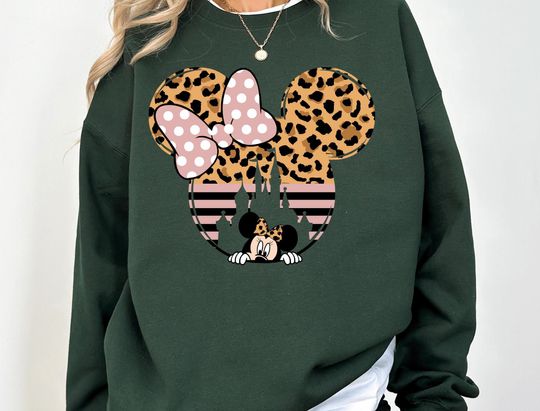 Discover Leopard Mickey Minnie Family Matching Sweatshirt, Cute Disney Couple Hoodie, Leopard Mickey Minnie Mouse Sweater, Disney Family Vacation2024