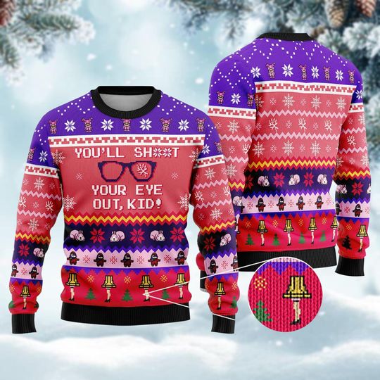 A Christmas Story Ugly Sweater, Oh Fudge Xmas Sweater, You Will Shoot Your Eye Out Sweatshirt, Ralphie Parker Xmas Sweater
