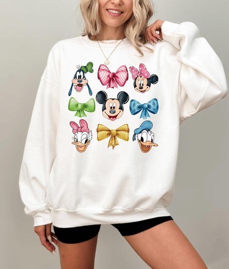 Discover Mickey and Friends Coquette Bow Sweatshirt, Minnie Bow Coquette, Disneyworld Kids Sweatshirt, Pluto Daisy Donald Shirt, Cute Disney Shirt