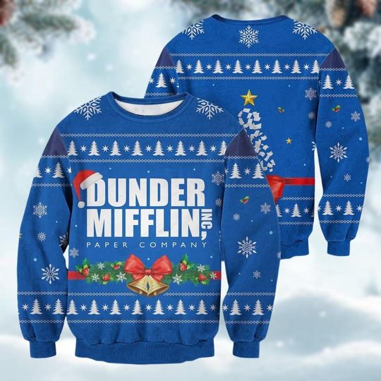Dunder Mifflin Ugly Christmas Ugly Sweater, The Office Xmas Sweater, Sitcom Funny Sweater, Dw Schrute Sweater, Christmas Gift