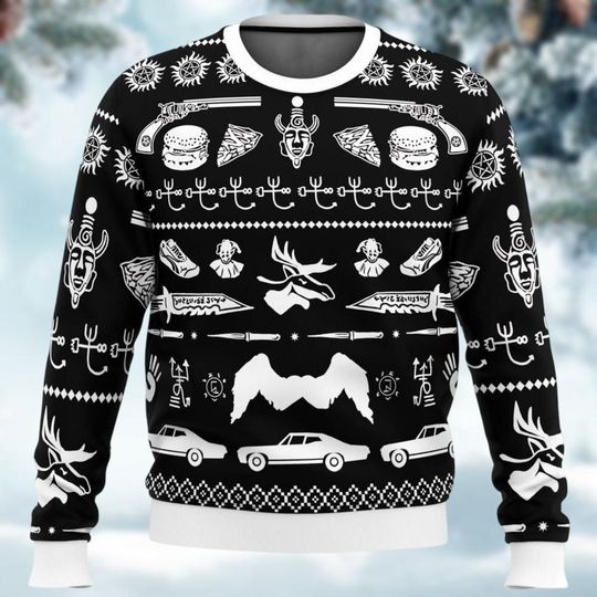 Supernatural Ugly Christmas Sweater, TV Series Holiday Sweater, Winchester Brothers Xmas Sweater,  Dean Winchester Sweater