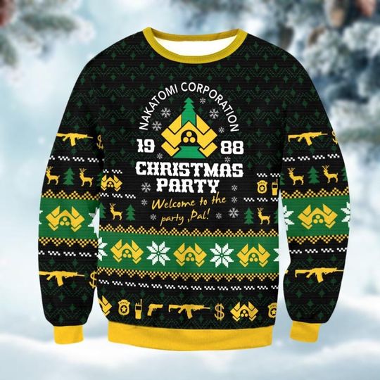 Die Hard Ugly Sweater, Nakatomi Plaza Christmas Sweatshirt, Christmas Party 1988 Holiday Sweater, Comedy Movie Xmas Sweater
