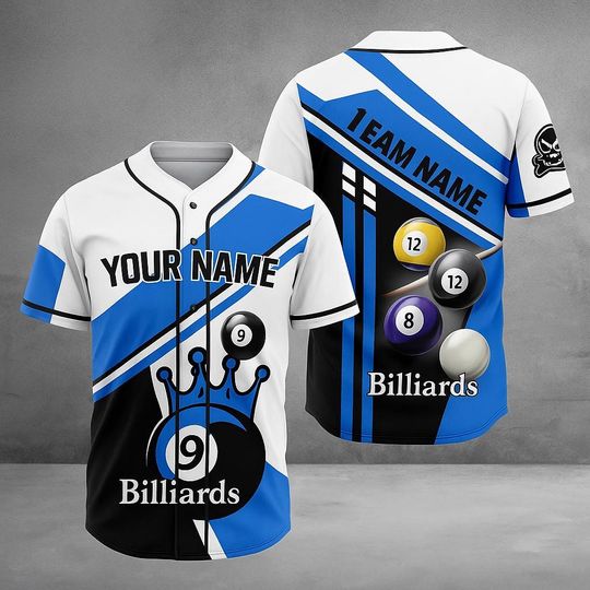 Discover Custom Billiards 3D Baseball Jersey - Pool Balls Shirt with Team and Name Design