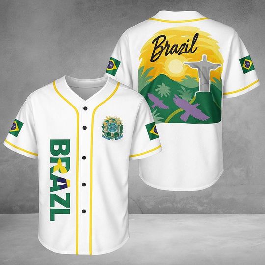 Discover Brazil 3D Baseball Jersey with Brazilian Flag and Christ the Redeemer Design