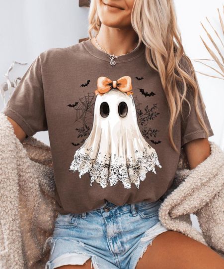 Discover Comfort Colors Cute Ghost with Bow Halloween Sweatshirt