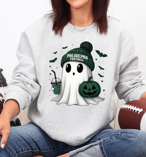 Philadelpia Football Halloween Shirt - Ghost and Pumpkin Spooky Philly Fan  Sweatshirt