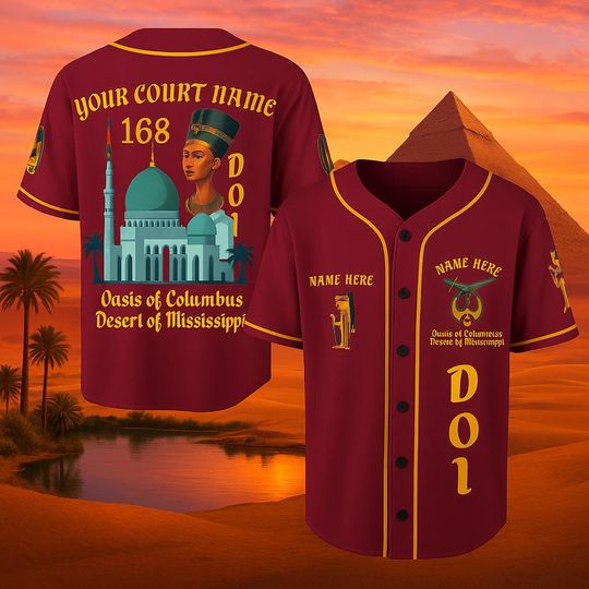 Discover Personalized Burgundy Baseball Jersey Court of Columbus Shrine Unisex Tee