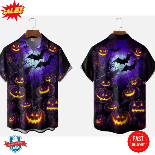 Discover Halloween Bat Painting Chest Pocket Hawaiian Shirt