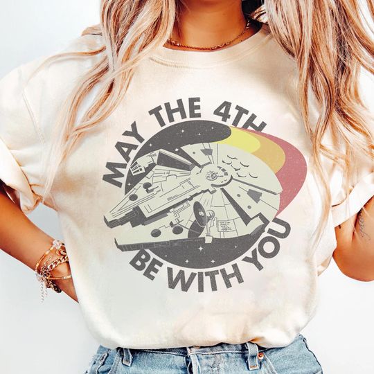 Discover Star Wars Millennium Falcon Retro May The 4th Be With You T-Shirt, Star Wars Fan Gift, Galaxy's Edge Trip, Disney's Hollywood Studio Shirt