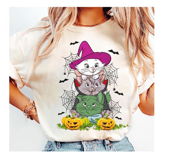 Discover Disney Halloween The Aristocats Marie Toulouse Berlioz Halloween shirt, Funny Halloween 2025, Disney Scare Movie ,Witchcraft Halloween Party