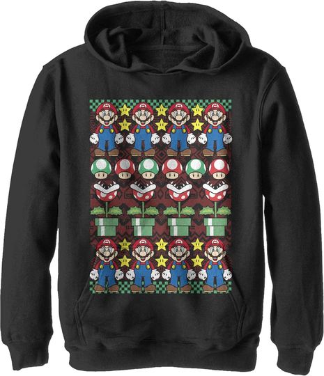 Discover Fifth Sun Kids' Nintendo Holiday Sweater Youth Pullover Hoodie
