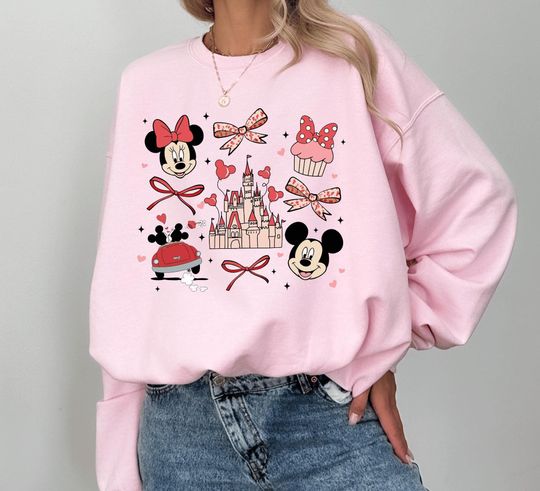 Discover Mickey and Minnie Coquette Bow Valentine's Day Sweatshirt, Matching Valentines Shirt, Mickey And Minnie Bow Shirt, Disney Valentine's Shirt