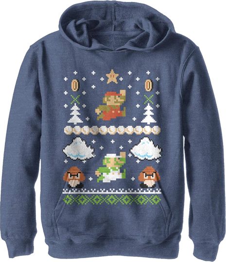 Discover Fifth Sun Kids' Nintendo Xmas Mario Youth Pullover Hoodie
