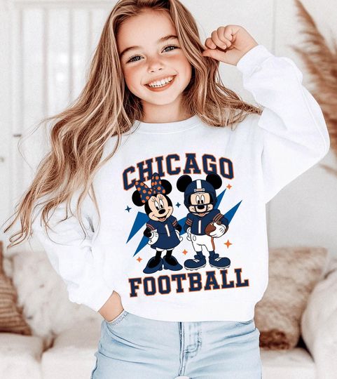 Discover Mickey Minnie Chicago Football Kids Shirt, Cute Chicago Game Day Family Matching Sweatshirt