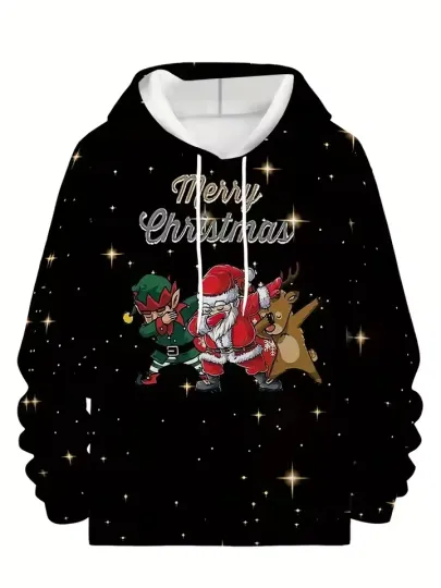 Discover Merry Christmas 3D Hoodie – Unisex Pullover, Santa Reindeer Knit Festive Fashion