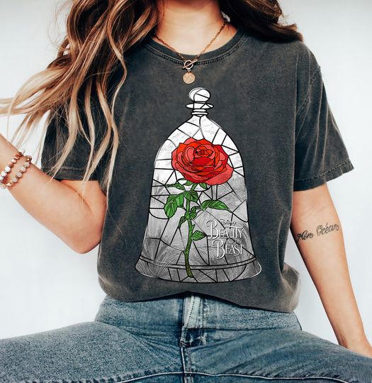 Discover Disney Beauty And The Beast Stained Glass Enchanted Rose Shirt, Belle Princess Portrait Shirt, Magic Kingdom, Disneyland Trip Family Outfits