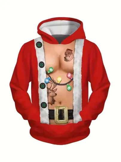 Discover 3D Christmas Hoodie – Unisex Holiday Pullover, Santa Reindeer Print Winter Outfi