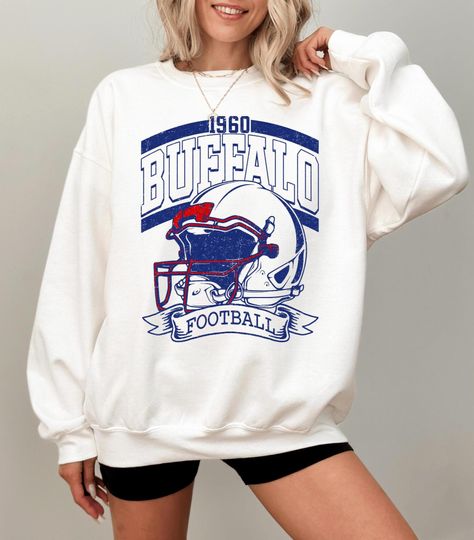 Discover Buffalo Football Sweatshirt, 1960 Retro Helmet Hoodie, Distressed Vintage Buffalo Crewneck, Varsity Game Day Sports Fan Shirt