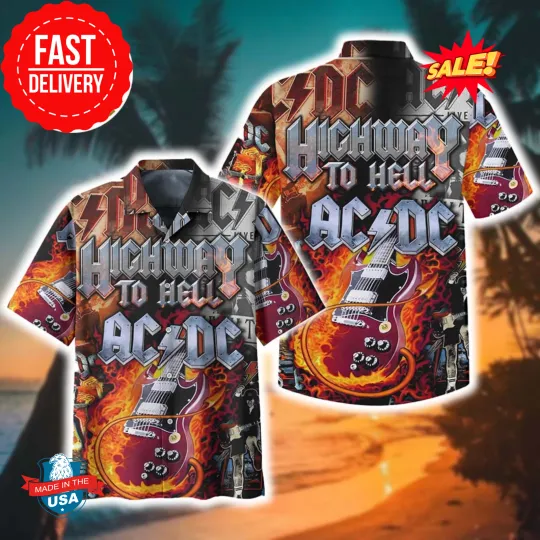 Discover AC DC Aloha Highway To Hell AC-DC Guitar Music Hawaiian Shirt