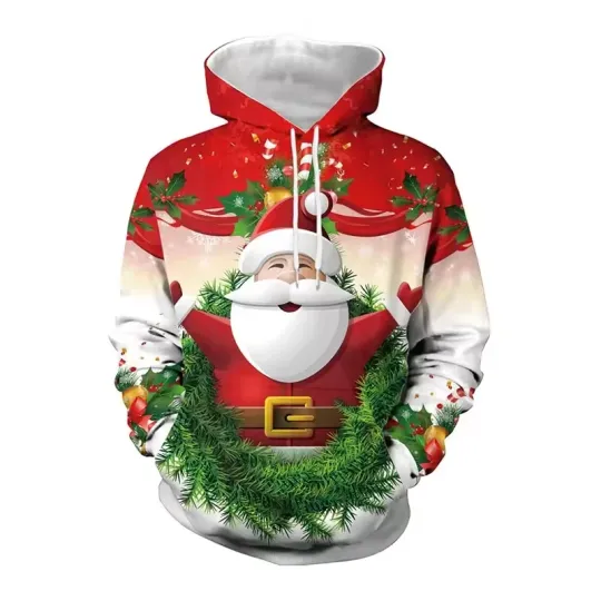 Discover Christmas Tree 3D Hoodie – Unisex Holiday Pullover, Santa Print Cozy Party