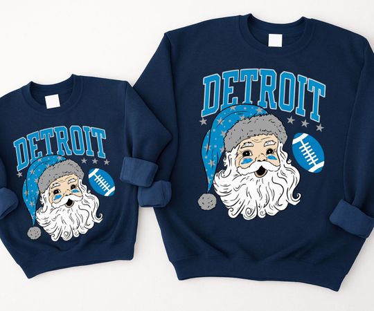 Discover Detroit Football Christmas Santa Sweatshirt, Retro Holiday Game Day Shirt, Vintage Detroit Fan Hoodie, Festive Santa Xmas Tee