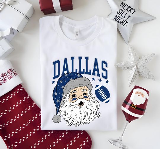 Discover Dallas Football Christmas Santa Sweatshirt, Vintage Holiday Game Day Shirt, Retro Dallas Fan Christmas Hoodie, Festive Santa Tee