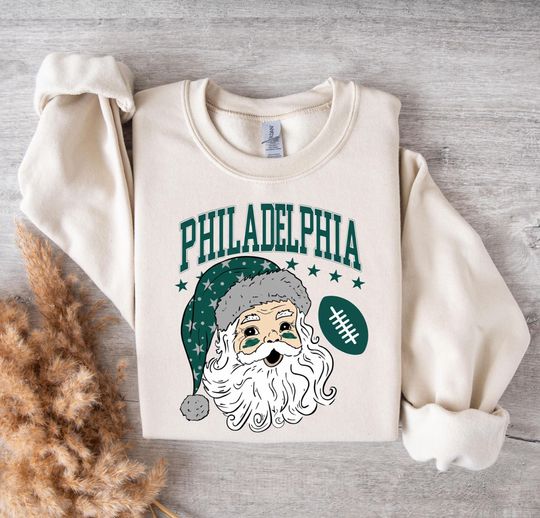 Discover Philadelphia Santa Christmas Football Sweatshirt, Vintage Holiday Game Day Crewneck