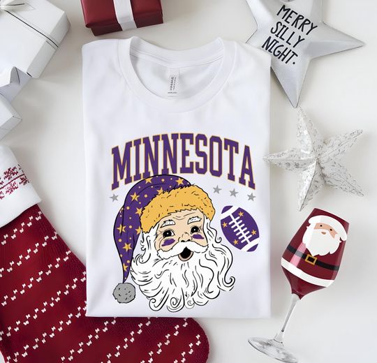 Discover Minnesota Football Christmas Santa Sweatshirt, Retro Holiday Game Day Shirt, Vintage Minnesota Fan Hoodie, Festive Santa Xmas Tee