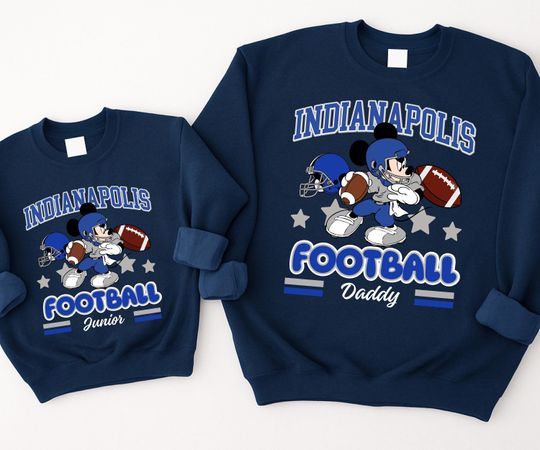 Discover Custom Indianapolis Football Disney Sweatshirt and Shirt, Family Matching Indianapolis Game Day Tee, Personalized Character Sports Fan Gift