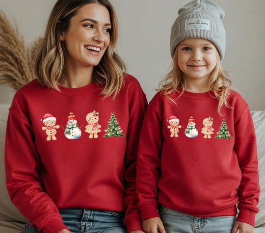 Discover Cute Gingerbread Snowman Christmas Tree Sweatshirt, Holiday Cookie Family Matching Tee, Festive Xmas Baking Season Graphic Tee