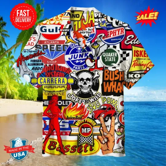 Discover Racing Car Labeling Hawaiian Shirt S-5XL