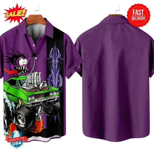 Discover Rat Fink Hawaiian Shirt - Crazy Cartoon Rat, 50s &60s Hot Rod Racing Theme