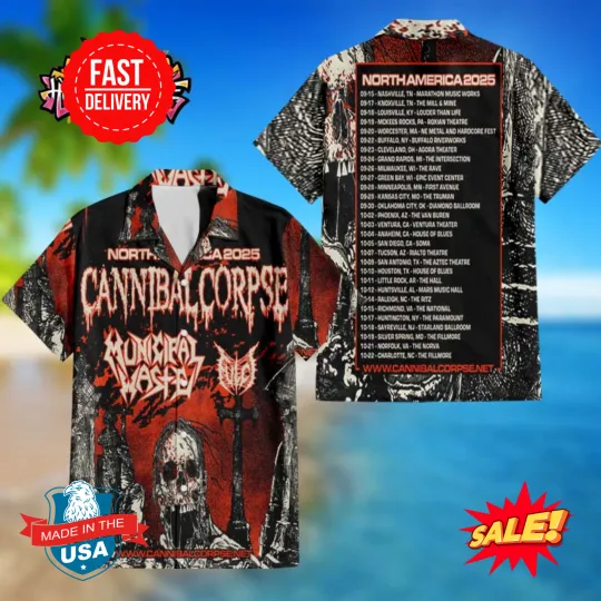 Discover Cannibal Corpse North America Tour 2025 With Municipal Waste Hawaiian Shirt