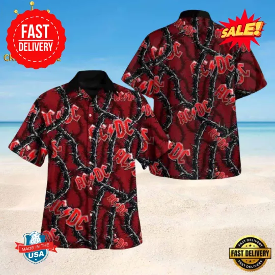 Discover AC-DC Rock Band Thorny Vine Red Hawaiian Shirt