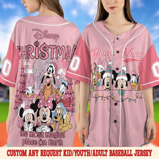 Discover Disney Christmas Pink Lights Baseball Jersey, Cute Mickey And Friends Xmas Tshirt, Disney Mickey's Very Merry Christmas UN3403