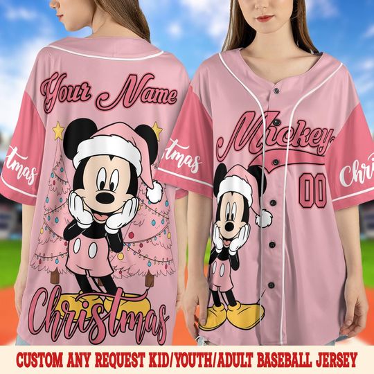 Discover Disney Christmas Pink Lights Baseball Jersey, Cute Mickey And Friends Xmas Tshirt, Disney Mickey's Very Merry Christmas UN3404