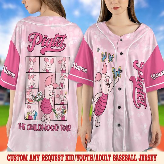 Discover Custom Disney Piglet Baseball Jersey, Winnie The Pooh Shirt, Personalized Disney Jersey, Disneyworld Gift for Fans, Birthday Shirt SLWK03