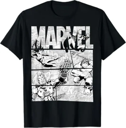 Discover Marvel Avengers Retro Black And White Comic Graphic Short Sleeve
