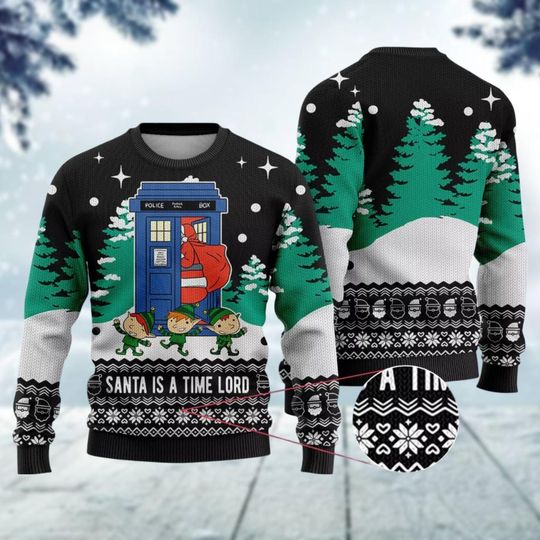 Christmas Doctor Who Ugly Sweatshirts, Tardis Police Box Xmas Sweater, Doctor Who Tardis Ugly Christmas Sweater, Funny Santa Sweater
